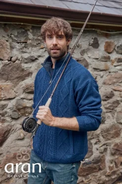 Mens Aran Cardigans|Mens Knitwear*Sweater Shop Men's Full Zip Lined Cardigan Navy