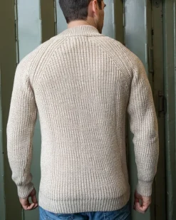 Mens Fisherman Sweaters*Sweater Shop Men's half zip ribbed sweater Camel