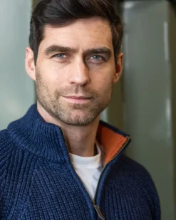 Mens Knitwear*Sweater Shop Men's half zip ribbed sweater Deep Water Blue