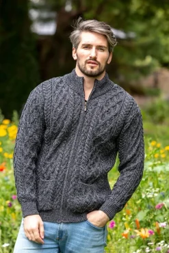 Mens Knitwear|Mens Aran Cardigans*Sweater Shop Men's Merino Wool Full Zip Aran Cardigan