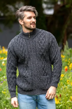 Mens Knitwear|Mens Aran Cardigans*Sweater Shop Men's Merino Wool Full Zip Aran Cardigan