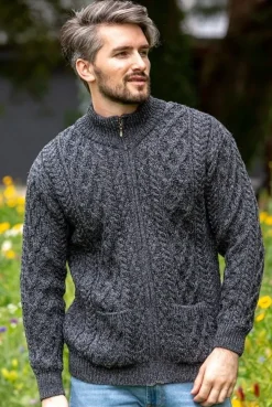 Mens Knitwear|Mens Aran Cardigans*Sweater Shop Men's Merino Wool Full Zip Aran Cardigan