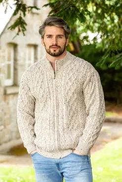 Mens Knitwear|Mens Aran Cardigans*Sweater Shop Men's Merino Wool Full Zip Aran Cardigan