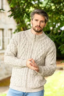 Mens Knitwear|Mens Aran Cardigans*Sweater Shop Men's Merino Wool Full Zip Aran Cardigan