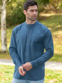 Mens Grandfather Shirts*Sweater Shop Men's Traditional Ink Blue Grandfather Shirt