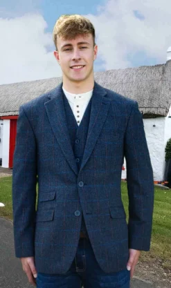 Mens Waistcoats*Sweater Shop Mens Tweed Sports Jacket Blue