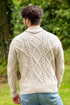Mens Aran Cardigans|Mens Knitwear*Sweater Shop Mens v Neck Cable Knit Cardigan Parsnip