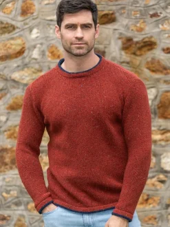Mens Knitwear|Cashmere And Merino Sweaters*Sweater Shop Men's Wool and Cashmere Crew Neck Copper Marl