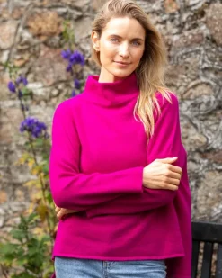 Designer Knitwear|Womens Irish Knitwear*Sweater Shop Merino Wool & Cashmere High Neck Sweater Magenta
