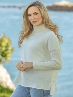 Womens Irish Knitwear|Cashmere And Merino Wool Sweaters*Sweater Shop Merino Wool & Cashmere High Neck Sweater Royal White