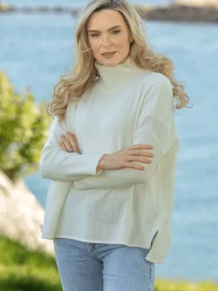 Womens Irish Knitwear|Cashmere And Merino Wool Sweaters*Sweater Shop Merino Wool & Cashmere High Neck Sweater Royal White