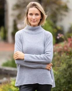 Designer Knitwear|Cashmere And Merino Wool Sweaters*Sweater Shop Merino Wool & Cashmere High Neck Silver