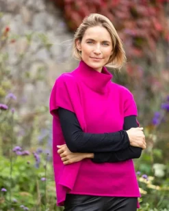 Designer Knitwear|Cashmere And Merino Wool Sweaters*Sweater Shop Merino Wool and Cashmere Short Sleeve Sweater Fuchsia