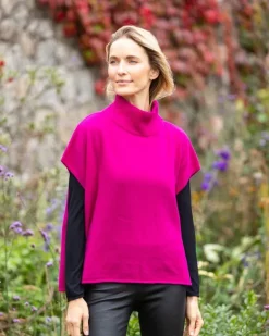 Designer Knitwear|Cashmere And Merino Wool Sweaters*Sweater Shop Merino Wool and Cashmere Short Sleeve Sweater Fuchsia