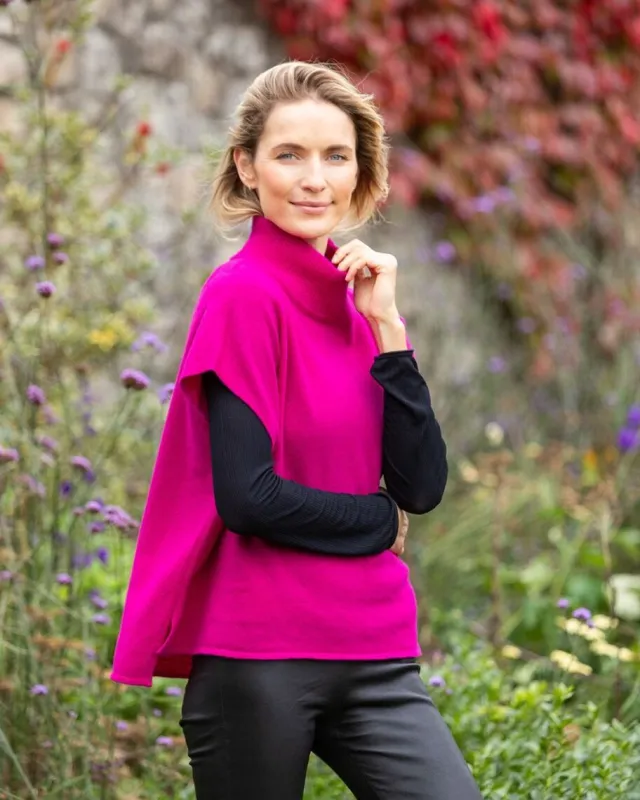 Designer Knitwear|Cashmere And Merino Wool Sweaters*Sweater Shop Merino Wool and Cashmere Short Sleeve Sweater Fuchsia