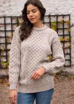 Womens Aran Fisherman Sweaters*Sweater Shop Merino Wool Aran Sweater Oatmeal - Unisex