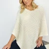Womens Irish Knitwear*Sweater Shop Merino Wool V Neck Poncho - Natural Yarn