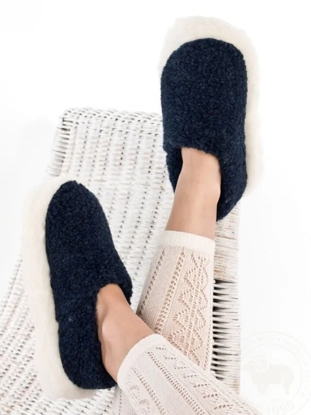 Wool Slippers|Slippers*Sweater Shop Navy Blue Wool Slippers