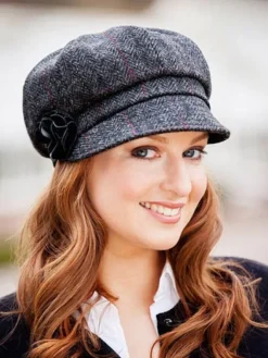 Ladies Hats*Sweater Shop Newsboy Cap Charcoal Herringbone col.31 One Size