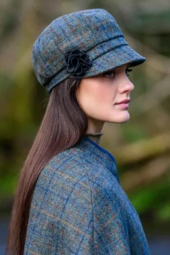 Aran Wool Hats|Ladies Hats*Sweater Shop Newsboy Cap Green / Blue / Brown Check Col: 782