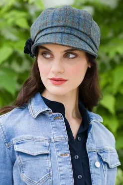 Aran Wool Hats|Ladies Hats*Sweater Shop Newsboy Cap Green / Blue / Brown Check Col: 782