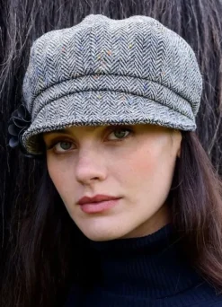 Aran Wool Hats|Ladies Hats*Sweater Shop Newsboy Cap Grey Herringbone col.1
