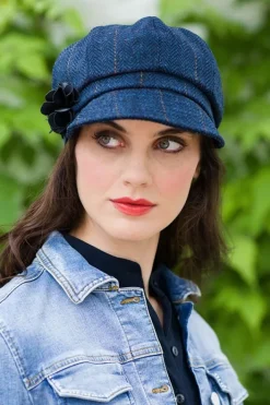 Ladies Hats*Sweater Shop Newsboy Cap Navy Herringbone col.34