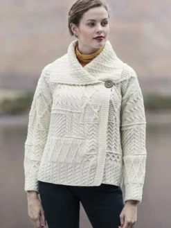 Womens Irish Knitwear|Ladies Cardigans*Sweater Shop One Button Aran Ladies Cardigan