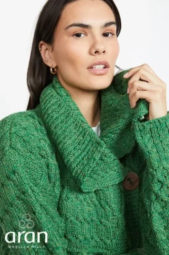 Womens Irish Knitwear|Ladies Cardigans*Sweater Shop One Button Patchwork Cardigan Kelly green