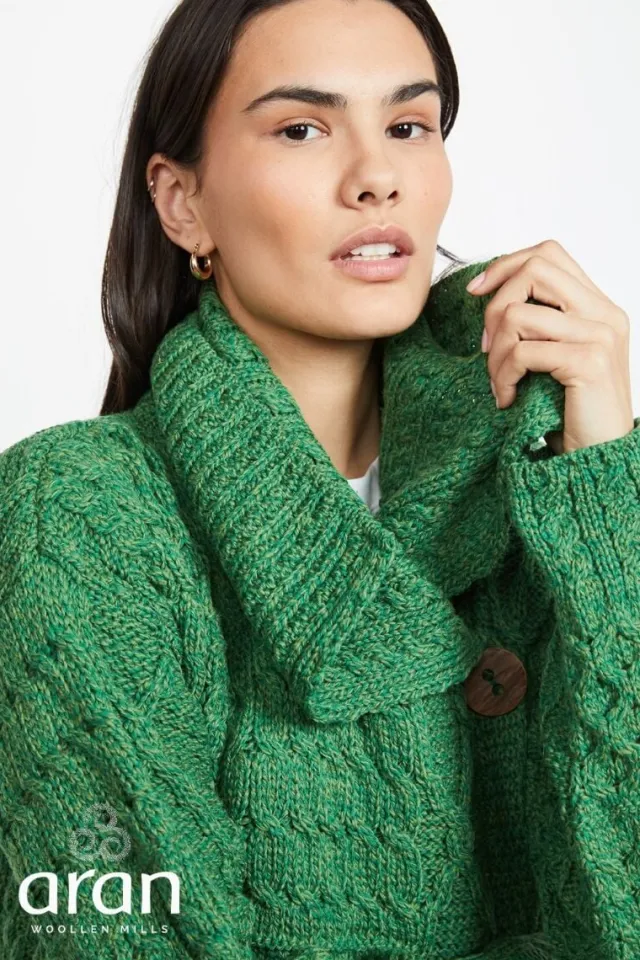 Womens Irish Knitwear|Ladies Cardigans*Sweater Shop One Button Patchwork Cardigan Kelly green