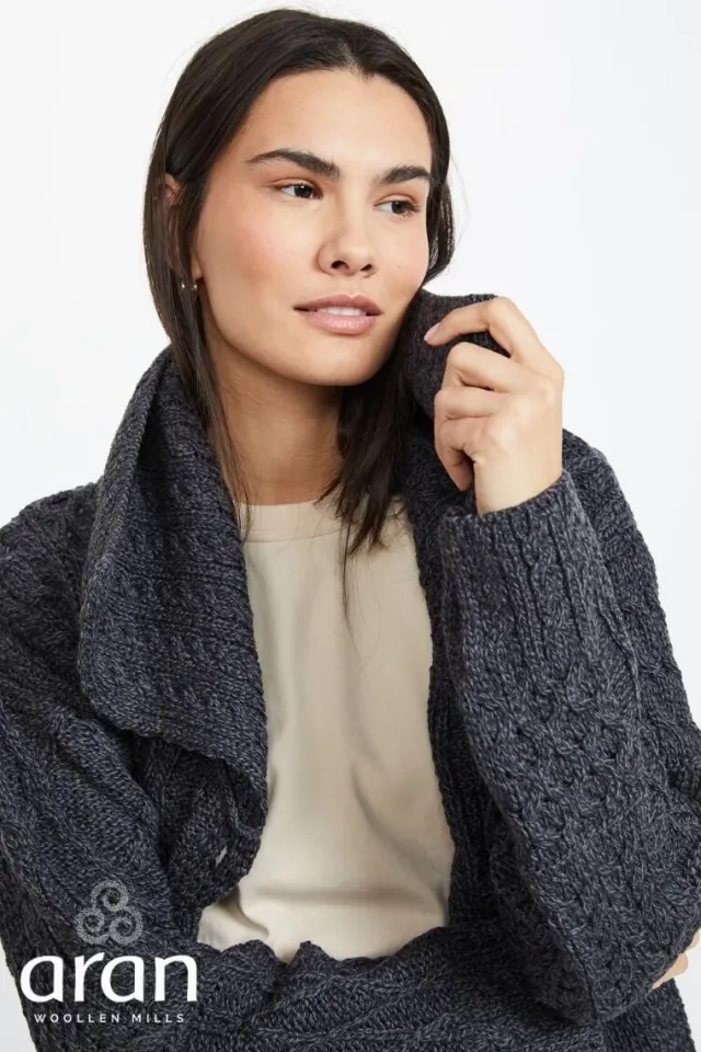 Ladies Cardigans*Sweater Shop One Button Patchwork Cardigan Charcoal