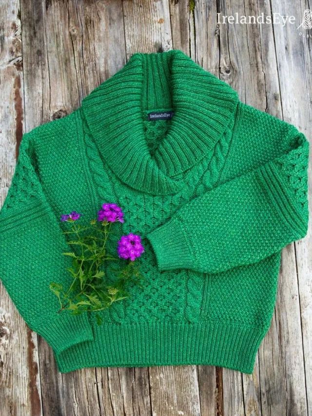 Womens Irish Knitwear*Sweater Shop Oversized Shawl Collar Sweater Green Marl