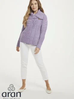 Womens Irish Knitwear|Ladies Cardigans*Sweater Shop Patchwork One Button Cardigan Lilac
