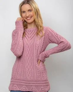 Womens Irish Knitwear*Sweater Shop Pink Tunic Sweater Merino Wool