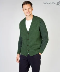 Mens Aran Cardigans|Mens Fisherman Sweaters*Sweater Shop Pinstripe Cardigan Green