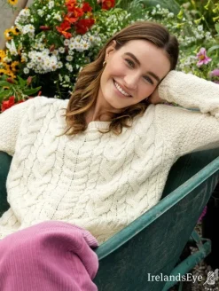 Womens Irish Knitwear*Sweater Shop Primrose Aran Sweater Natural