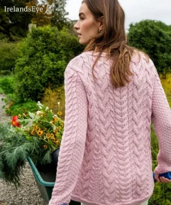 Womens Irish Knitwear*Sweater Shop Primrose Aran Sweater Pale Pink