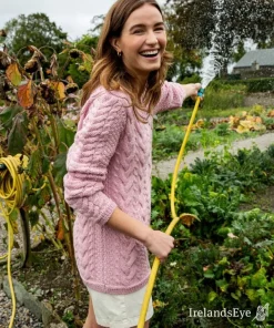 Womens Irish Knitwear*Sweater Shop Primrose Aran Sweater Pale Pink