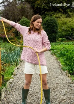 Womens Irish Knitwear*Sweater Shop Primrose Aran Sweater Pale Pink