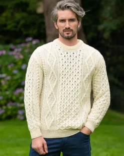 Mens Fisherman Sweaters|Mens Knitwear*Sweater Shop Pure Wool Aran Sweater Natural - Unisex