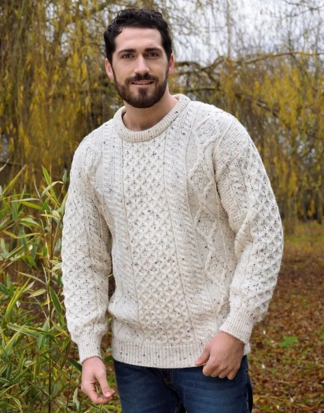 Mens Fisherman Sweaters|Mens Knitwear*Sweater Shop Pure Wool Aran Sweater Natural Fleck