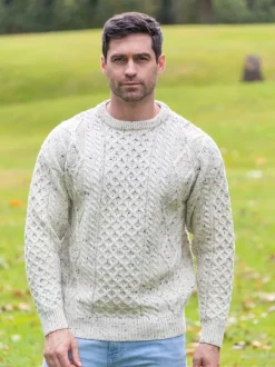 Mens Fisherman Sweaters|Mens Knitwear*Sweater Shop Pure Wool Aran Sweater Natural Fleck