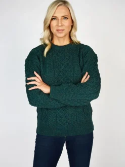 Womens Irish Knitwear|Womens Aran Fisherman Sweaters*Sweater Shop Pure Wool Unisex Aran Sweater Moss Green