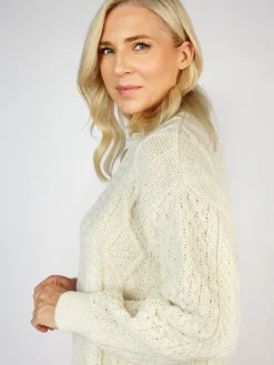 Womens Irish Knitwear|Womens Aran Fisherman Sweaters*Sweater Shop Pure Wool Unisex Aran Sweater Natural