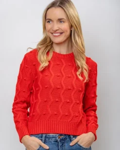 Designer Knitwear|Womens Irish Knitwear*Sweater Shop Red Bubble Sweater 100% Fine Merino Wool