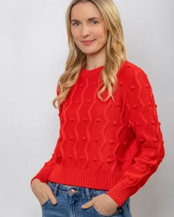 Designer Knitwear|Womens Irish Knitwear*Sweater Shop Red Bubble Sweater 100% Fine Merino Wool