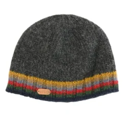 Mens Caps*Sweater Shop Rib Pullon Hat Charcoal with yellow/red band