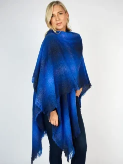 Ladies Aran Ponchos & Capes*Sweater Shop Ruanna Celtic Cape Blue Check