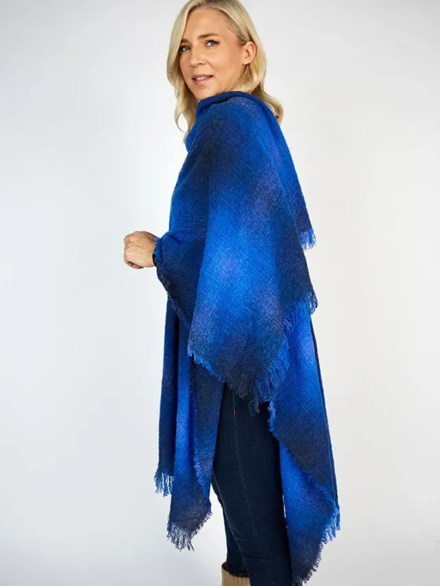 Ladies Aran Ponchos & Capes*Sweater Shop Ruanna Celtic Cape Blue Check
