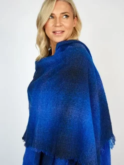 Ladies Aran Ponchos & Capes*Sweater Shop Ruanna Celtic Cape Blue Check